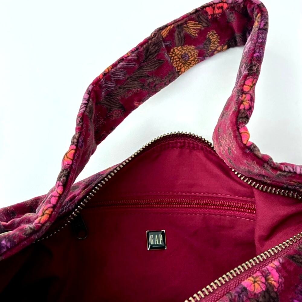 Vtg Y2K Gap Burgundy Floral Small Velvet Hobo Shoulder Bag - Boho - Whimsigoth - Picture 10 of 11